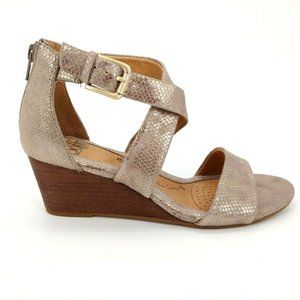 Sofft Womens Mauldin Sandals Metallic Snakeskin Embossed Wedge Heel Zip 7M New